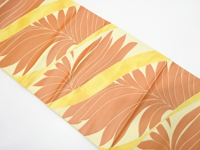 JAPANESE KIMONO / ANTIQUE FUKURO OBI / SILK / WOVEN PLANTS & WAVY STRIPE